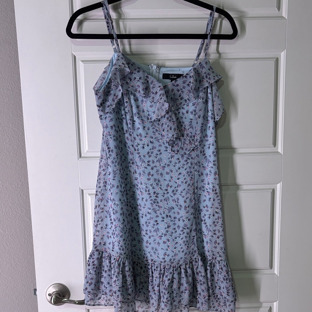 Lulu's Light Blue Floral Ruffle Dress